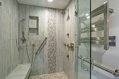 Shower with Textured Tile Accents